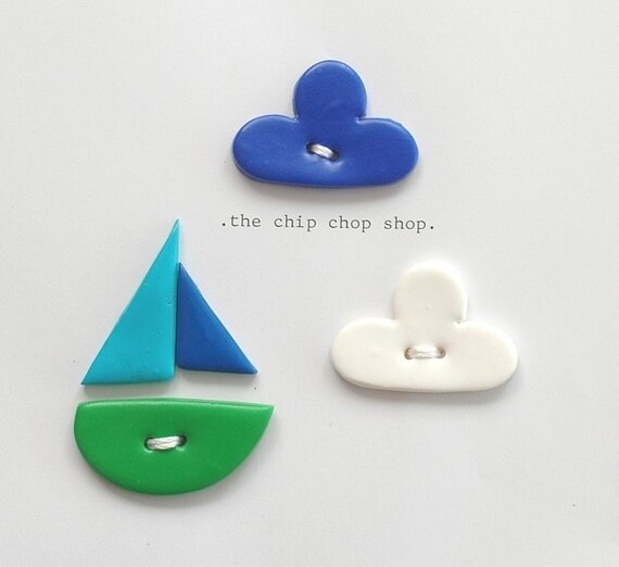 FIMO MAGIC- we are sailing - boat and cloud buttons