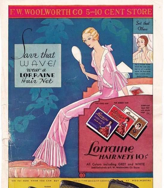 1932 ad Lorraine Hair Nets and Combs great Art Deco - Free U.S. shipping