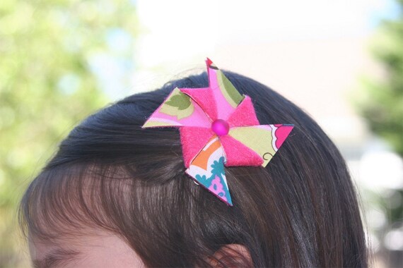Pink Floral Pinwheel Hair Clip or Brooch