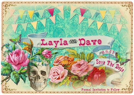 Printable Save The Date Cards Victorian Skull Punk Rockabilly Circus 