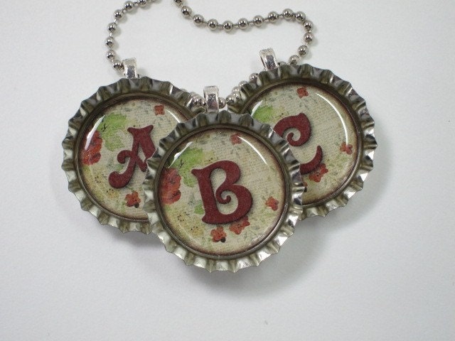 Bottlecap Necklace - YOU Choose Your Letter A through Z - Vintage - Romantic Style - Monogram