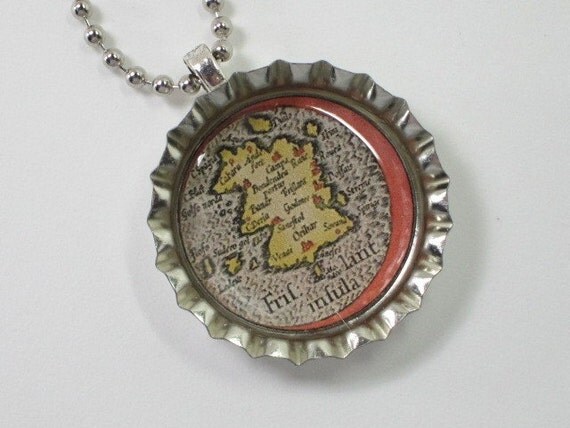 Bottlecap Necklace - Vintage Map