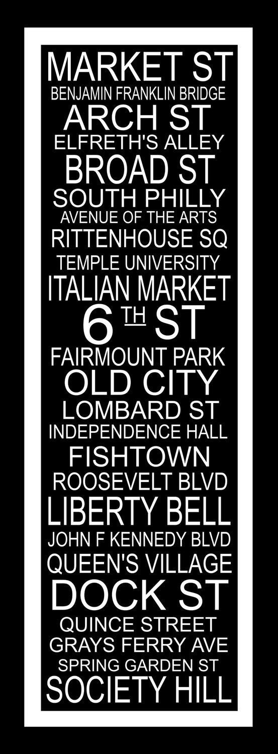 Subway Art Sign Philadelphia  Destination Typography Print 11.75x36