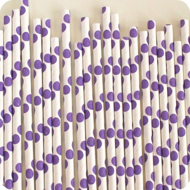 25 Purple Polka Dot Paper Straws