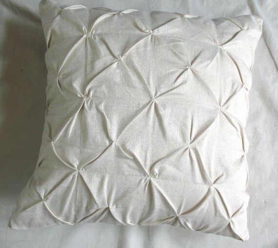 off white linen pin tuck euro pillow sham with dull gold highlights - Set of 2 pieces
