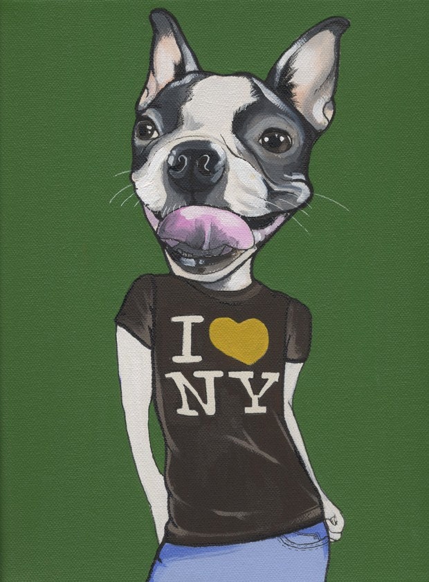 I Love NY Dog Painting (24X30cm)