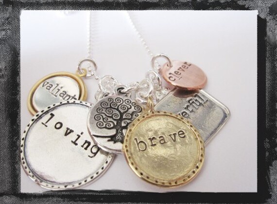 Hand Stamped Necklace with Mixed Metal Charms