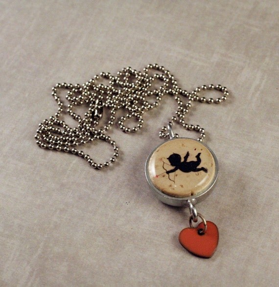 Cupid Necklace - Recycled Wine Cork and Industrial Steel by Uncorked - Heart