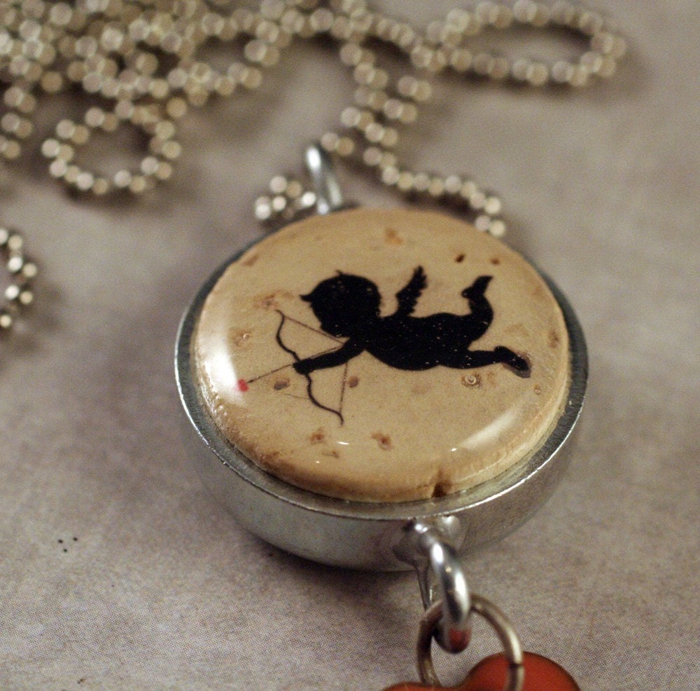 Cupid Necklace - Recycled Wine Cork and Industrial Steel by Uncorked - Heart