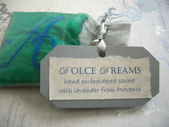 Lavender Sachet with Custom Hand Embroidery by Dolce Dreams