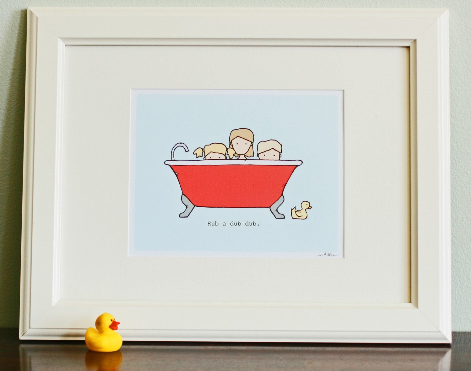 Childrens Bathroom Art Print - Nursery Art Print - Kids Bathroom Decor - Three Kids in a Tub - 8x10
