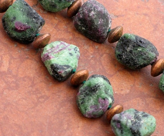 Earthy Ruby in Zoisite Nugget Necklace