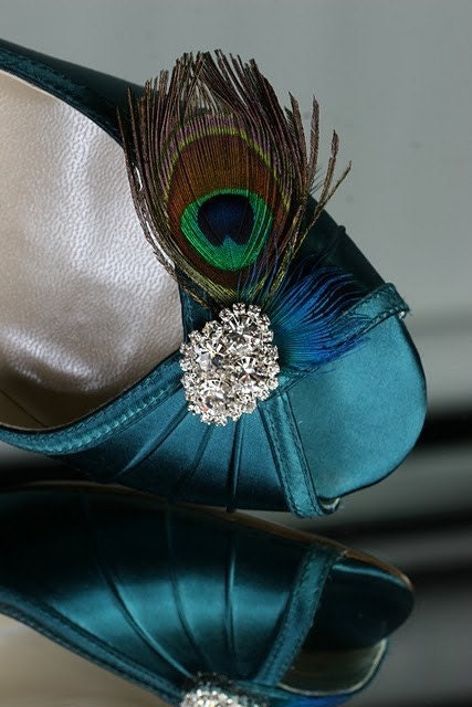 Peacock Teal One Inch Wedge Heels Pick Your Own Rhinestone Bling Perfect For