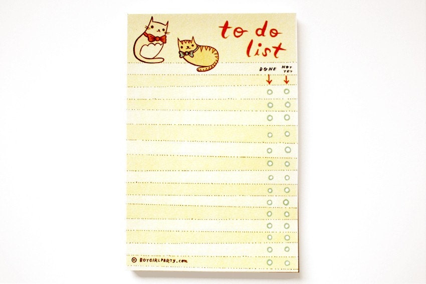 Cat TO DO LIST notepad by boygirlparty, bowtie kitty cat note pad memo list organizer - cat stationery office gift