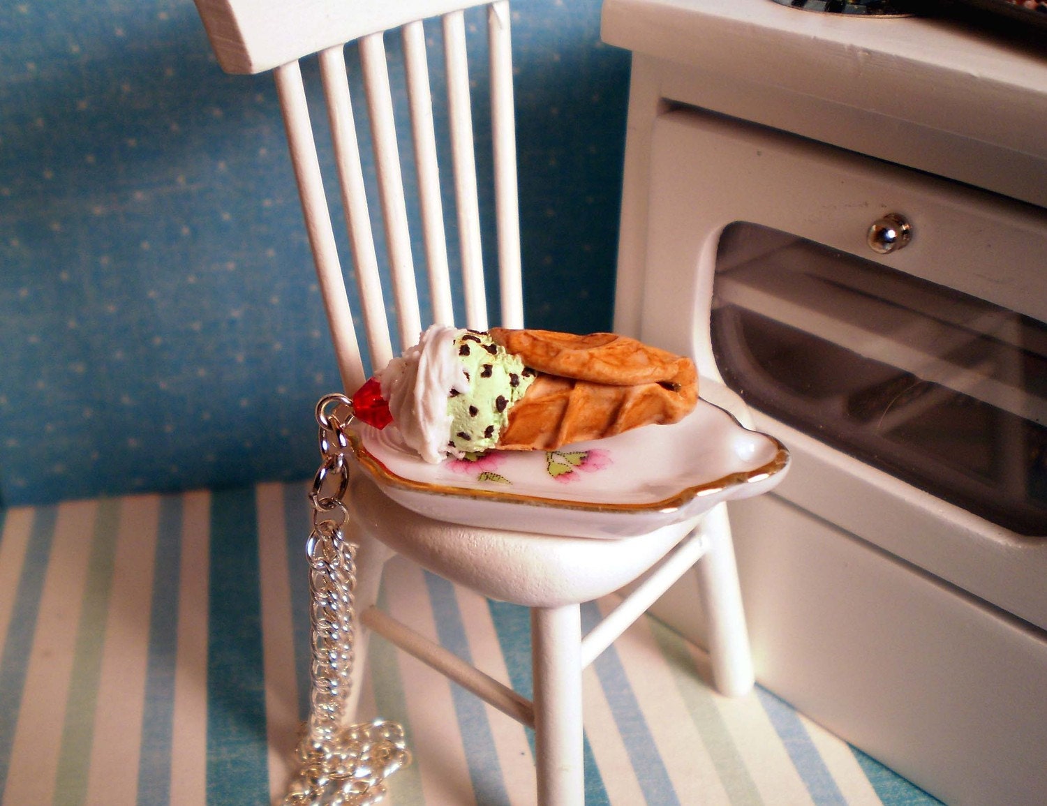 Mint Chocolate Chip Ice Cream Waffle Cone Necklace