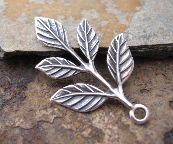 LOW SHIPPING 2 Antique Silver Leaf Sprig 23.5mm x 36mm - Trinity Brass