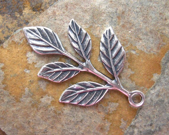 LOW SHIPPING 2 Antique Silver Leaf Sprig 23.5mm x 36mm - Trinity Brass