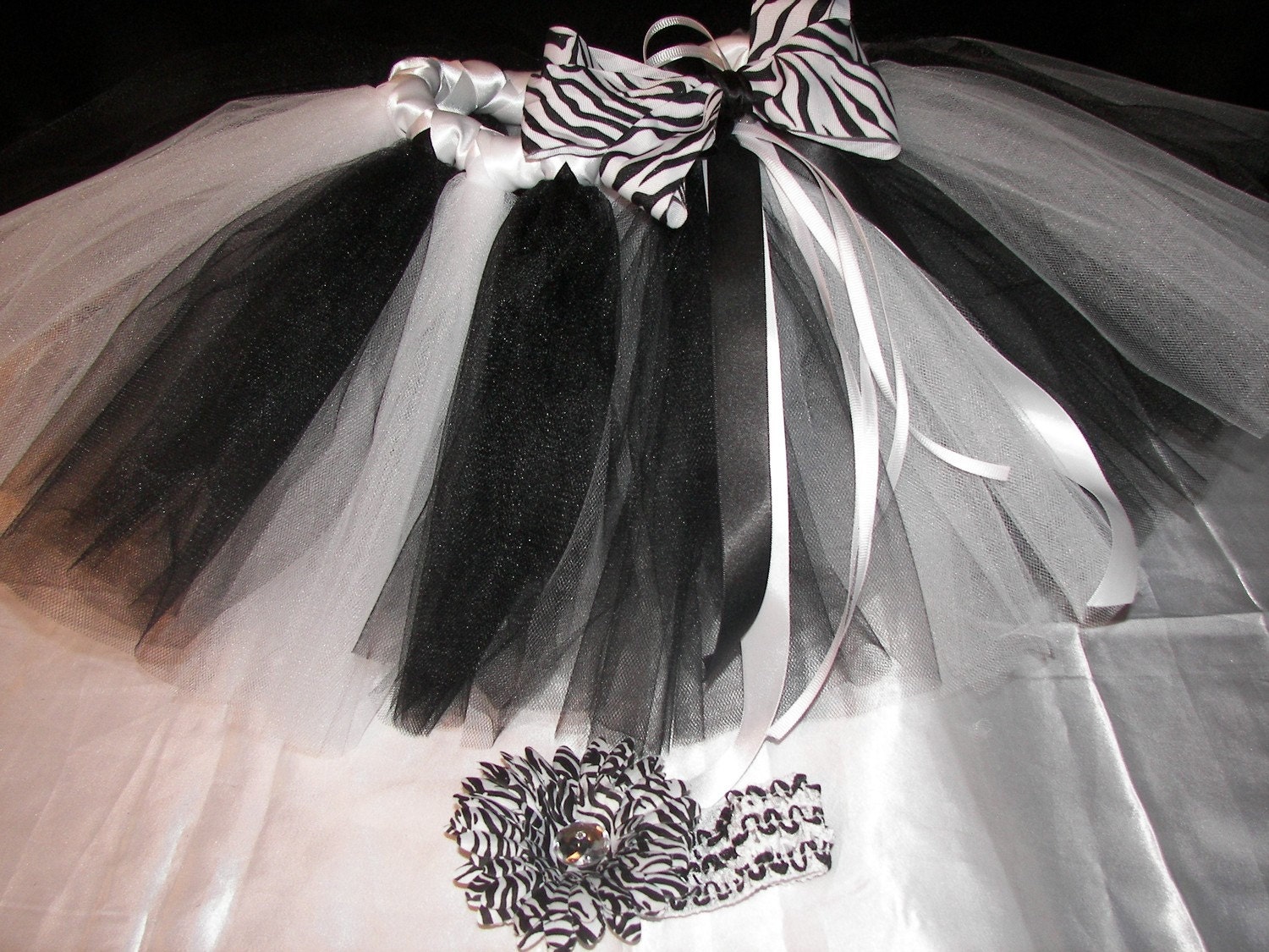 BABIES 1ST Birthday Zebra Tutu Set--Includes matching flower on a lined alligator clip--Lots of Bling-