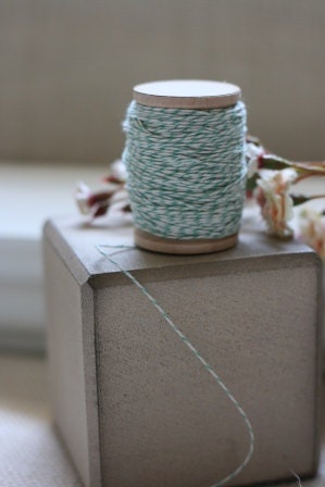 seafoam green BAKERS TWINE x 20 yards on vintage style wooden spool, string for tags, packaging string