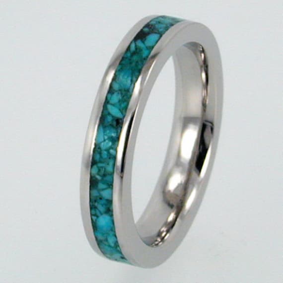 Palladium Wedding Ring inlaid with Turquoise From jewelrybyjohan