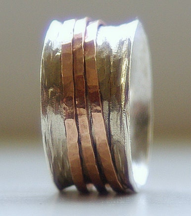 Handmade Unique Wedding Ring Rustic Sterling Silver and 14k rose gold fill 
