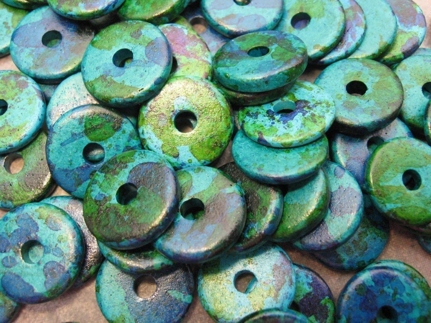 10 Mykonos Greek Ceramic AEGEAN 13mm Round Disk Beads
