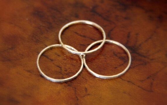 Set of 3 Stacker Rings 16g Sterling Silver Hammered Stackable Rings