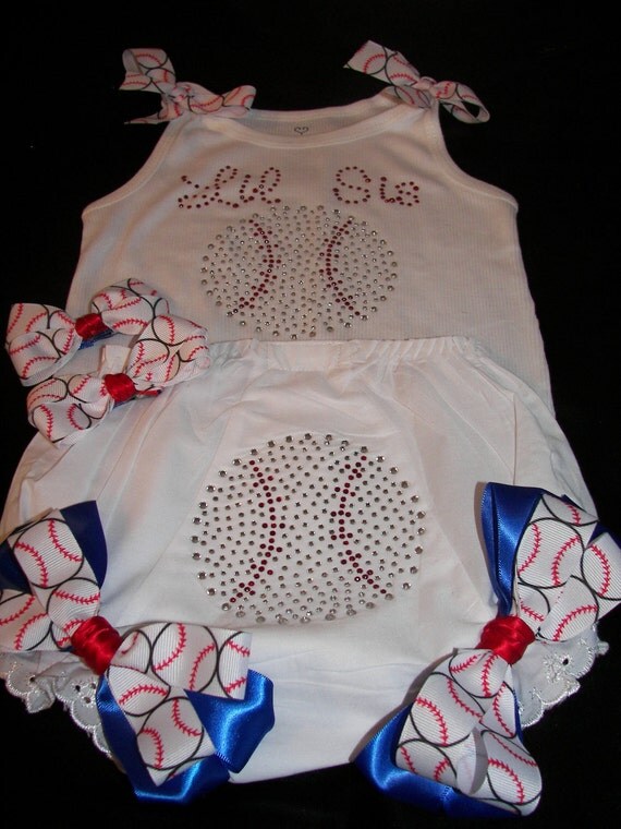 Lil Sis Baseball BLING Tank and Diaper Cover Set--Darling--Includes matching baseball hairbows.