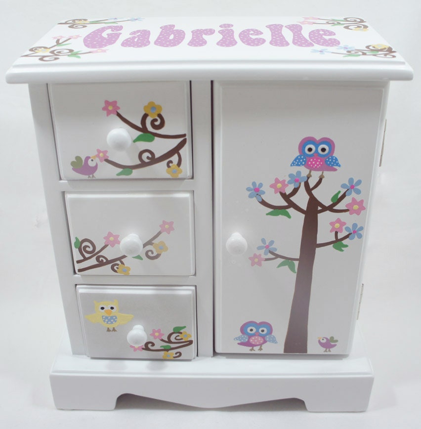 Owls and Birds Personalized musical jewelry box for girls