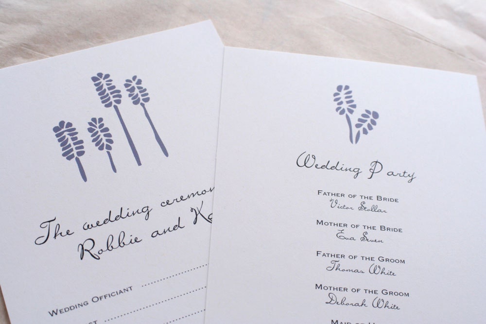 Lavender print wedding programs