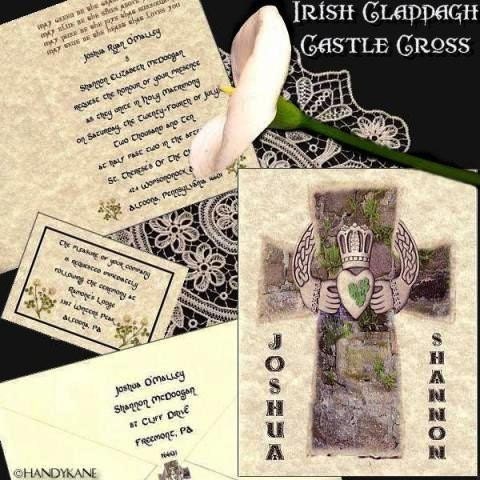Irish Claddagh Castle Cross Wedding Invitations