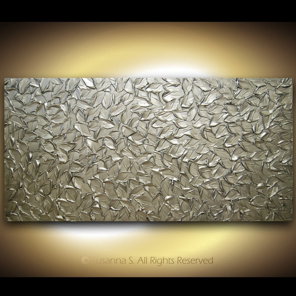 Original Textured Silver Abstract Painting Metallic Modern Palette Knife Art 48x24 MADE2ORDER