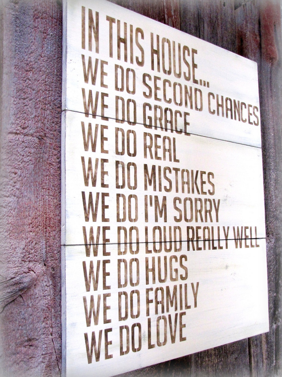 CUSTOM ORDER for DIANEZOI- In This House We Do... Antiqued Plank Typography Sign