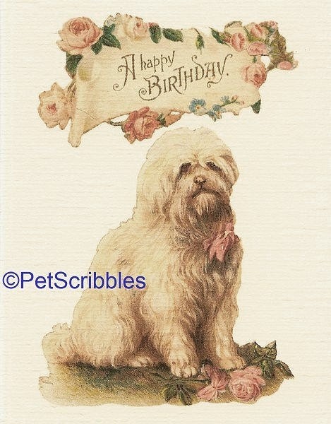 Victorian Dog Birthday Card - Stop and smell the flowers - Just don't eat them too