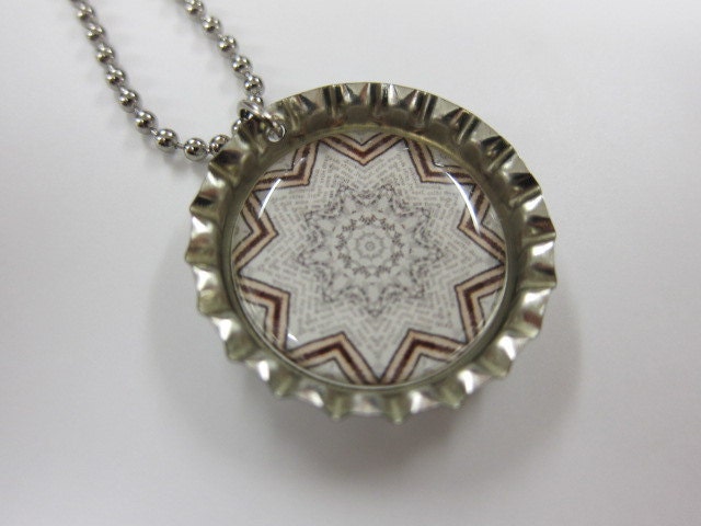 Bottlecap Necklace - MANDALA in Earthtones