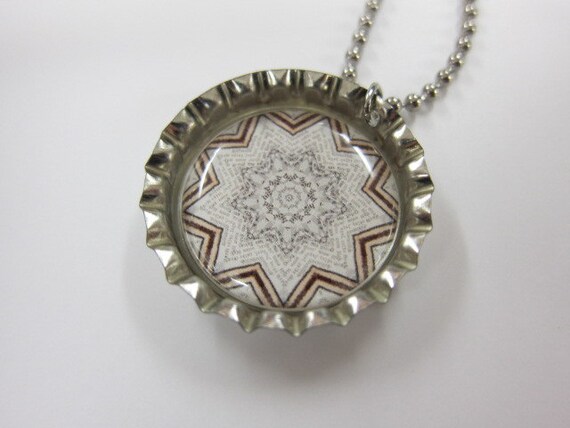 Bottlecap Necklace - MANDALA in Earthtones