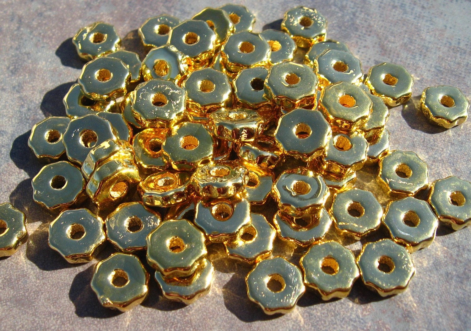 Mykonos Greek Ceramic Beads 20 GOLD TINY GEARS Metalized Beads - 6mm