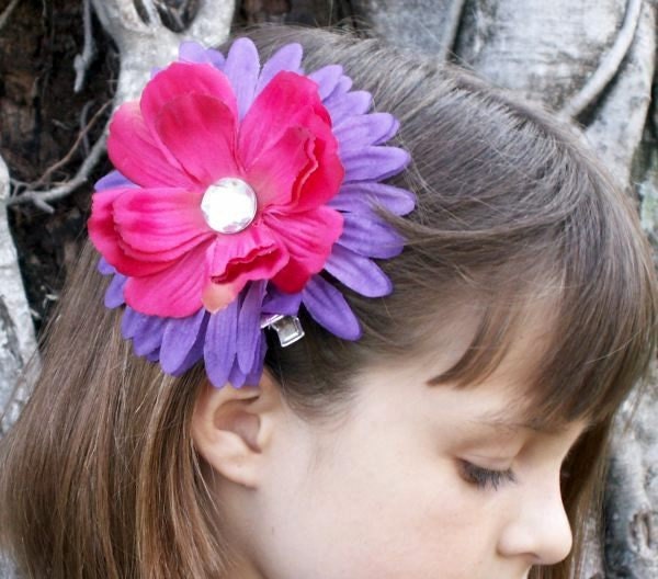 Purple & Pink Flower Hair Clip