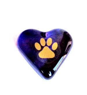 Precious Paw Print Purple Glass Heart for Thoughtful Pet Loss Sympathy 1.5x1.5x.5" 1.6oz