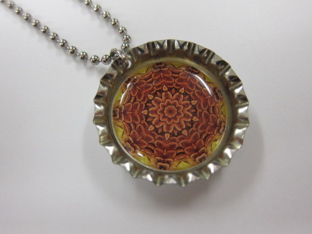 Bottlecap Necklace - Earthy Mandala - Kaliedoscopre