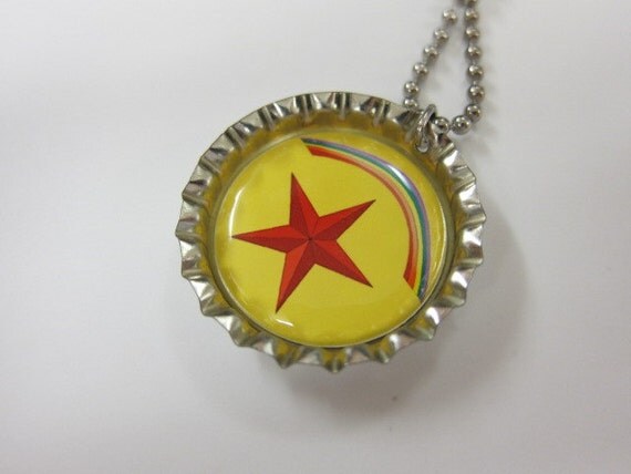 Bottlecap Necklace - Rainbow and Star on Yellow