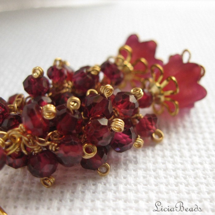 Pomegranite Cluster - Garnet gemstone floral earrings