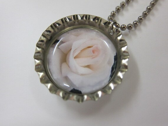 Bottlecap Necklace - White Rose
