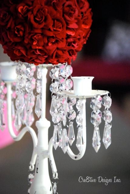 Candelabra Wedding Centerpiece with Red Rose Flower Ball