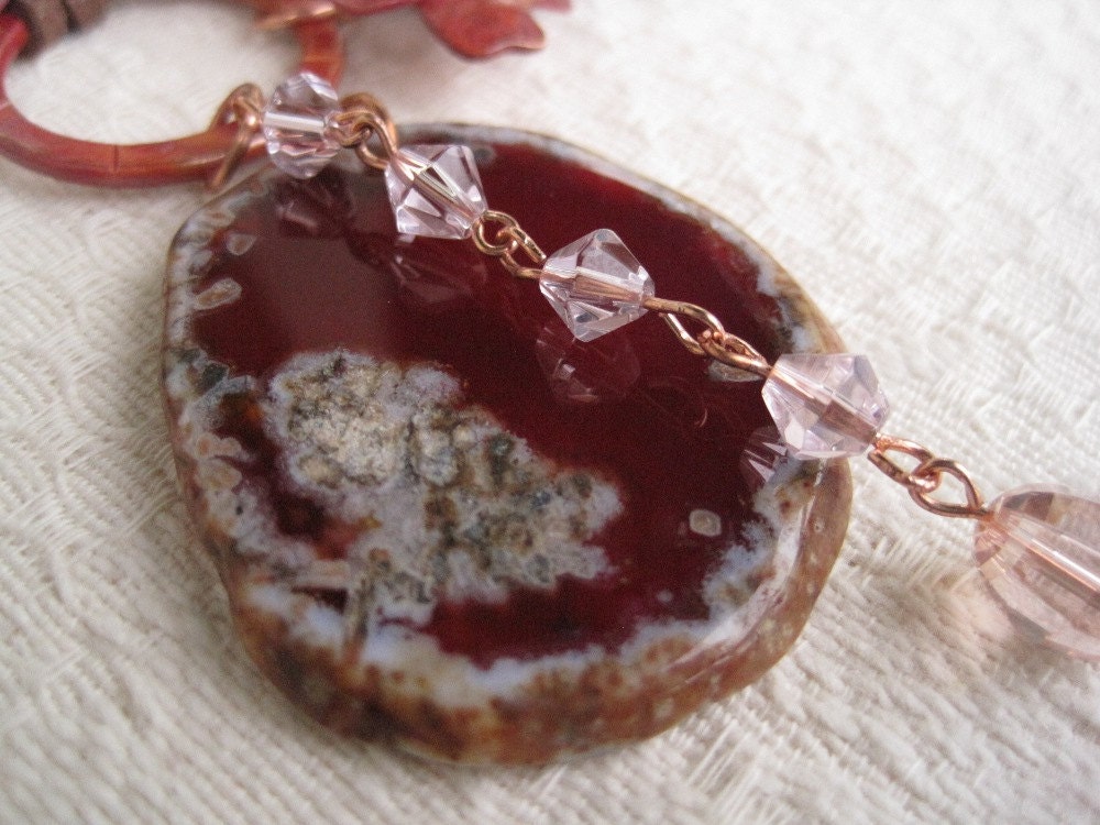 Charm Copper Butterfly Talisman Necklace Fantasy Suede Cord Long Length