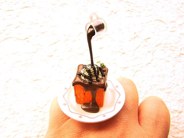 Kawaii Food Ring Chocolate Sauce Ice Cream on Bread Floating Japanese Ring