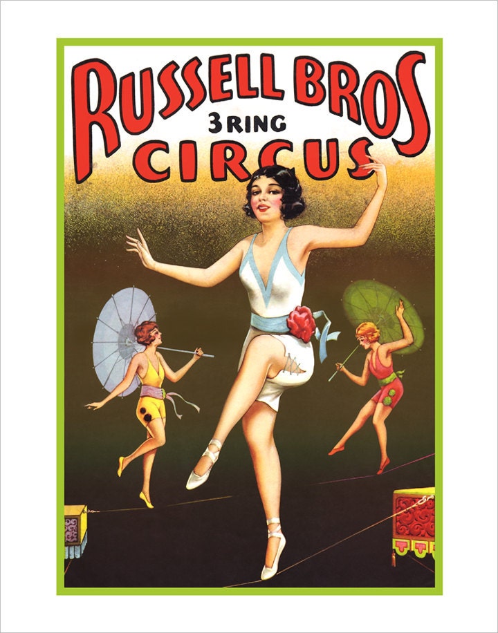 Circus Tightrope Walkers - Vintage Poster   11x14 - Print