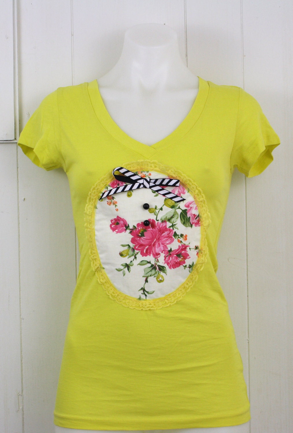 Tee V neck Floral Yellow XS