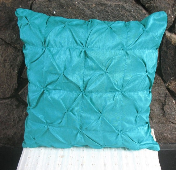 Euro sham turquoise silk pleated pillow cover 26 inch cushion  Custom Made