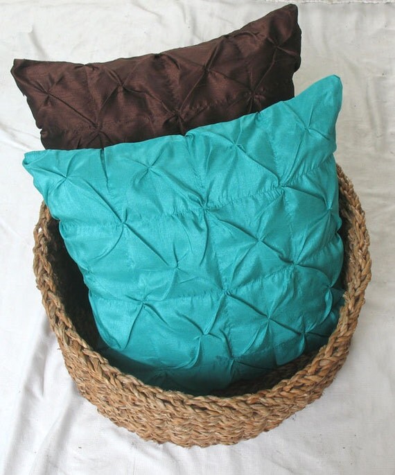 Euro sham turquoise silk pleated pillow cover 26 inch cushion  Custom Made